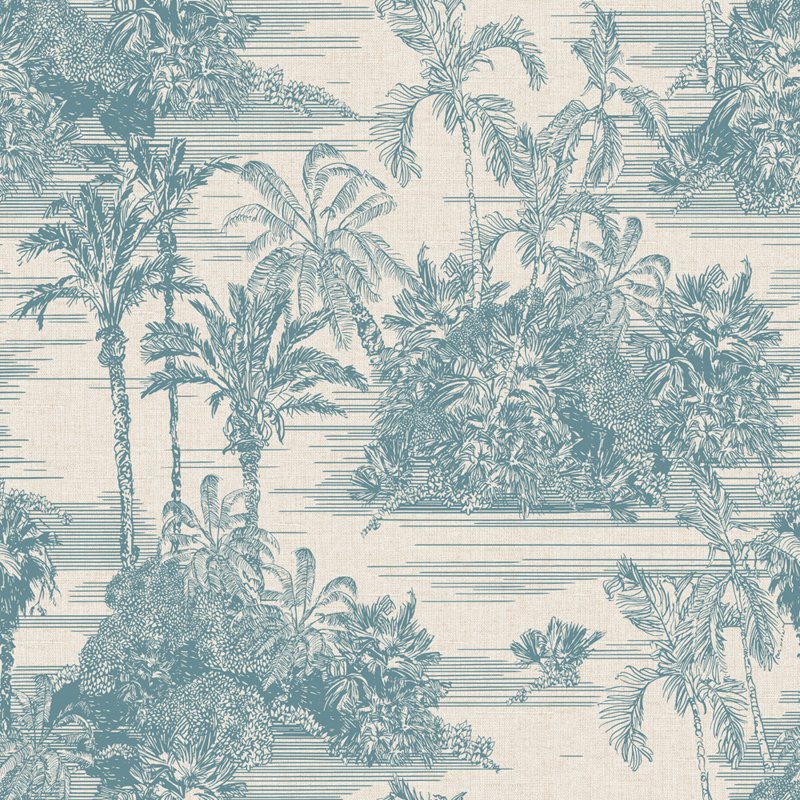 Jungle Linen French Blue – Wall Candy Wallpaper